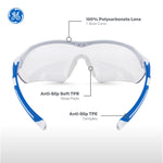 white/blue, Clear Anti-Fog | ANSI Z87.1 Anti-Fog Lenses | Wrap-Around Safety Glasses — GE PPE 10 Series, Anti-Fog, ANSI Z87.1 | GE110CAF