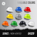 carbon black | color swatch array displaying multiple variants | Full Brim Hard Hat — GE PPE GH329, ANSI Z89.1-2014 Type 1 Class E Dielectric | GH329CB