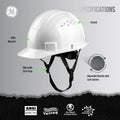 white | front angle view with specifications labeled | Vented Cap Style Hard Hat — GE PPE GH326, ANSI Z89.1-2014 Type 1 Class C | GH326W