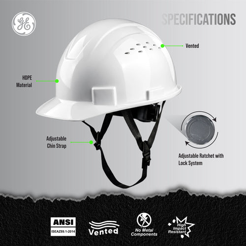 Vented Cap Style Hard Hat — GE PPE GH326, ANSI Z89.1-2014 Type 1 Class C