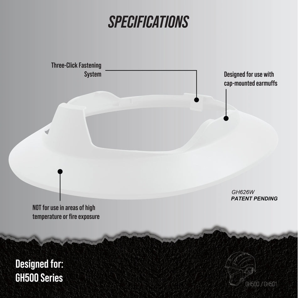white | side view with labeled specifications | Full Brim Accessory — GE PPE GH626 | GH626W