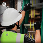 white | worker wearing hard hat on job site | Full Brim Hard Hat — GE PPE GH329, ANSI Z89.1-2014 Type 1 Class E Dielectric | GH329W