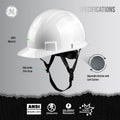 white | angled side view with specification callouts | Cap Style Hard Hat — GE PPE GH327, ANSI Z89.1-2014 Type 1 Class E Dielectric | GH327W