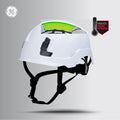 white, Non-Vented | front view with ventilation feature highlighted | Non-Vented Type 1 Safety Helmet with Koroyd — GE PPE GH401, ANSI Z89.1-2014 Class E | GH401W