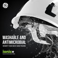 white, Non-Vented | close-up interior padding splashing water | Non-Vented Type 1 Safety Helmet with Koroyd — GE PPE GH401, ANSI Z89.1-2014 Class E | GH401W