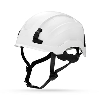 white, Non-Vented | three-quarter view displaying helmet structure | Non-Vented Type 2 Safety Helmet with Koroyd — GE PPE GH501, ANSI Z89.1-2014 Class E & G | GH501W