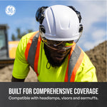 white, Non-Vented | worker wearing helmet on construction site | Non-Vented Type 2 Safety Helmet with Koroyd — GE PPE GH501, ANSI Z89.1-2014 Class E & G | GH501W