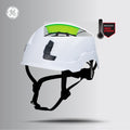white, Vented | three-quarter view with heat-reduction feature highlighted | Vented Type 1 Safety Helmet with Koroyd — GE PPE GH400, ANSI Z89.1-2014 Class C | GH400W