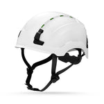 white, Vented | side profile showing features and specifications | Vented Type 2 Safety Helmet with Koroyd — GE PPE GH500, ANSI Z89.1 Class C | GH500W