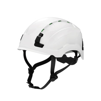 white, Vented | side profile showing features and specifications | Vented Type 2 Safety Helmet with Koroyd — GE PPE GH500, ANSI Z89.1 Class C | GH500W