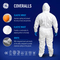 xl | back view with feature callouts displayed | Microporous Disposable Coverall Type 5/6 — GE PPE GW903, EN ISO 13982-1 & 13034, Hood & Boots | GW903XL