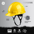 yellow | front angled view with specification callouts | Cap Style Hard Hat — GE PPE GH327, ANSI Z89.1-2014 Type 1 Class E Dielectric | GH327Y