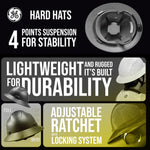 yellow | interior suspension system and brim details | Full Brim Hard Hat — GE PPE GH329, ANSI Z89.1-2014 Type 1 Class E Dielectric | GH329Y