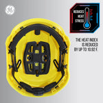 yellow, Non-Vented | top-down interior view showing ventilation | Non-Vented Type 1 Safety Helmet with Koroyd — GE PPE GH401, ANSI Z89.1-2014 Class E | GH401Y