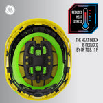 yellow, Non-Vented | top-down view of interior ventilation system | Non-Vented Type 2 Safety Helmet with Koroyd — GE PPE GH501, ANSI Z89.1-2014 Class E & G | GH501Y