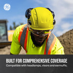 yellow, Non-Vented | worker wearing helmet on job site | Non-Vented Type 1 Safety Helmet with Koroyd — GE PPE GH401, ANSI Z89.1-2014 Class E | GH401Y