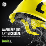 yellow, Vented | helmet splashed with water droplets | Vented Type 1 Safety Helmet with Koroyd — GE PPE GH400, ANSI Z89.1-2014 Class C | GH400Y