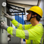 yellow | worker wearing hard hat in industrial setting | Cap Style Hard Hat — GE PPE GH327, ANSI Z89.1-2014 Type 1 Class E Dielectric | GH327Y